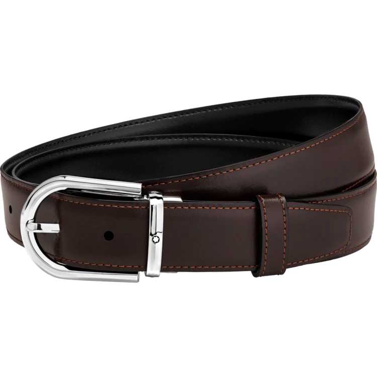 Ремень кожаный Montblanc, цвет черный/коричневый