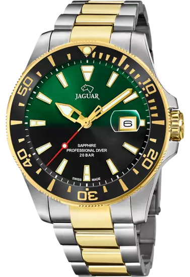 Часы наручные мужские Jaguar Executive Diver, корпус сталь с покрытием, черно-зеленый циферблат