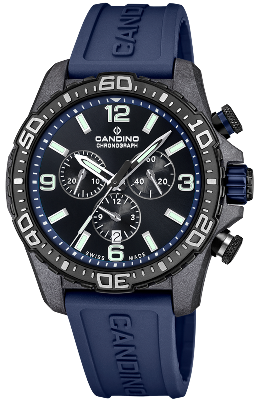 Часы Candino Chronos Carbon Chronograph, синий ремешок
