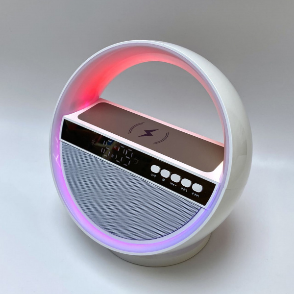 Bluetooth колонка "Сфера" с беспроводным зарядным устройством, с функцией FM радио, лампой, часами