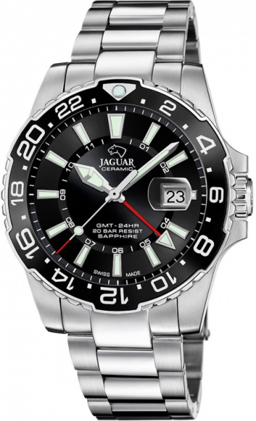 Часы наручные мужские Jaguar Ceramic GMT, кварцевые на браслете, черный циферблат