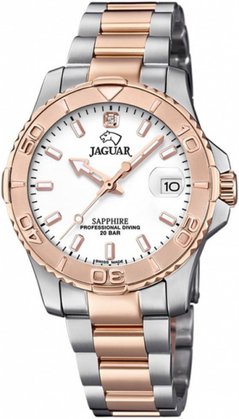 Часы наручные женские Jaguar Couple Diver, корпус сталь с покрытием, белый циферблат