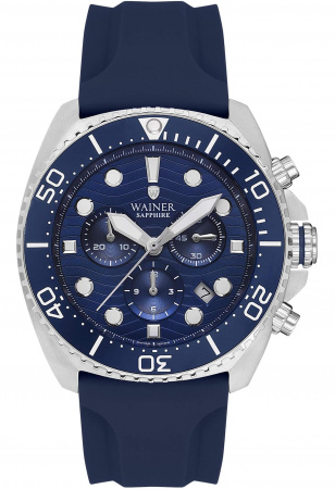 Часы наручные мужские Wainer Diver, кварцевые с хронографом, синий циферблат, каучуковый ремешок