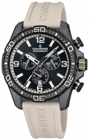 Часы Candino Chronos Carbon Chronograph, бежевый ремешок 