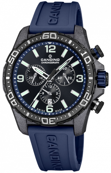 Часы Candino Chronos Carbon Chronograph, синий ремешок