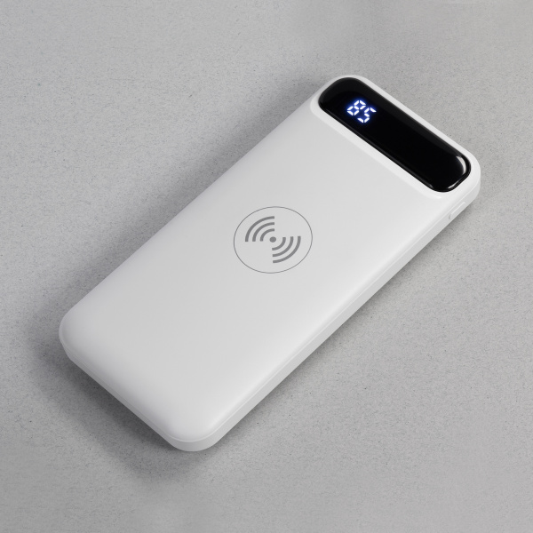 Беспроводное зарядное устройство 10000 mAh с цифровым индикатором заряда, цвет белый