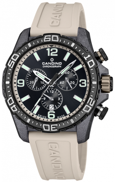Часы Candino Chronos Carbon Chronograph, бежевый ремешок 