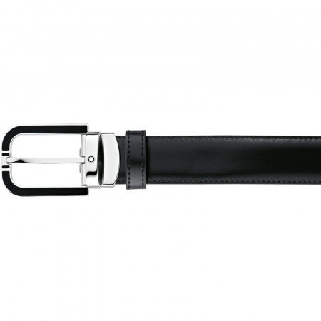 Ремень Montblanc кожаный двухсторонний, пряжка с черной отделкой