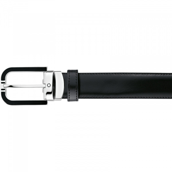 Ремень Montblanc кожаный двухсторонний, пряжка с черной отделкой