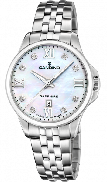 Часы Candino Lady Elegance Date, кварцевые, перламутровый циферблат, стальной браслет