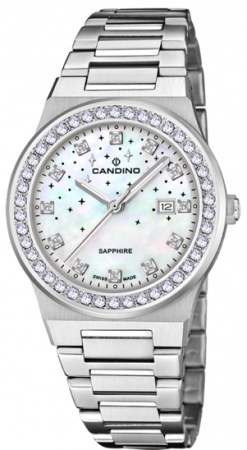 Часы Candino Lady Elegance Sparkling Date, кварцевые, перламутровый циферблат