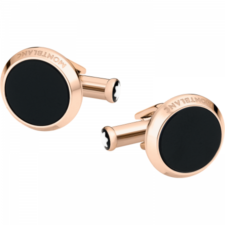 Запонки Montblanc круглые с черным ониксом и позолотой