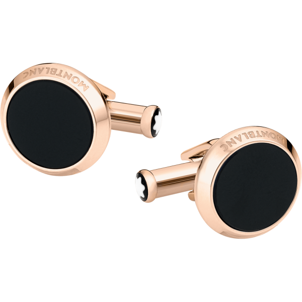 Запонки Montblanc круглые с черным ониксом и позолотой